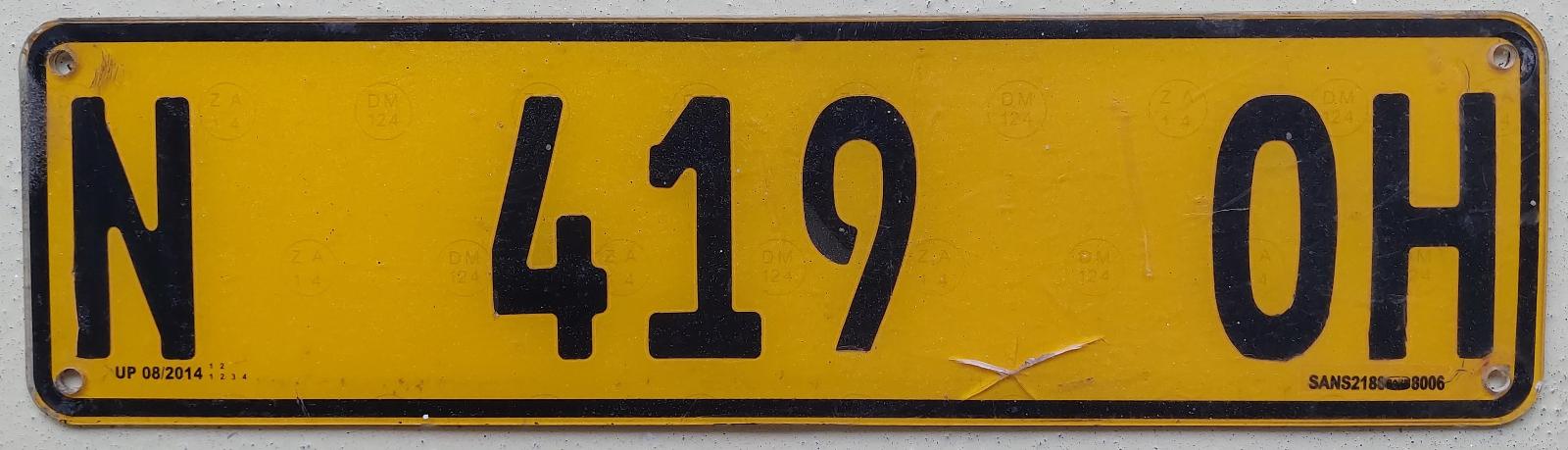 Registrační značka Namibie N 419 OH (Okahandja) - Auto-moto