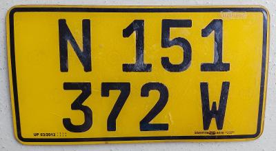 Registrační značka Namibie N 151-372 W (Windhoek)