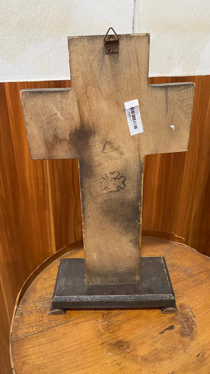 St. Dřevěný kříž s cínovým Ježíšem č. 5877 - Starožitnosti