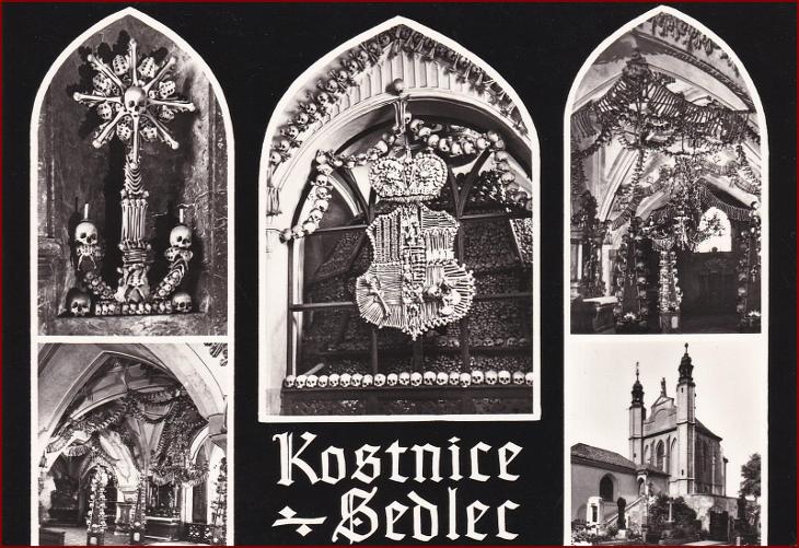 Kutná Hora * Sedlec - interiér kostnice, hrob, okénková * V775 - Pohlednice místopis