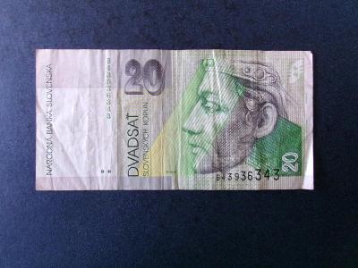 Bankovka koruna Slovensko 20 korun dvacet 