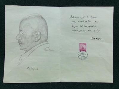 Pamětní list Petr Bezruč Faksimile rukopisu podpis básen 1947 narozeni