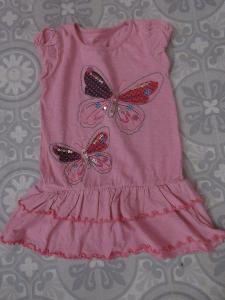 šaty dětské pěkné ružové  motýlci s flitry  110