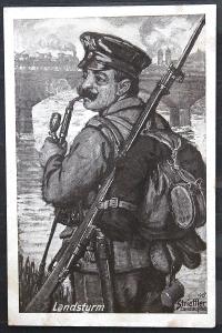 Poľné pohľadnice / Landsturm, nemecký vojak / Feldpost (k3)