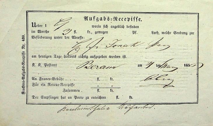 Podací lístek Beroun 1856 RU | Aukro