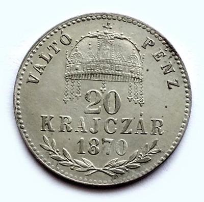 František Josef I, 20 krejcar 1870 KB, originál, vzácnější typ !
