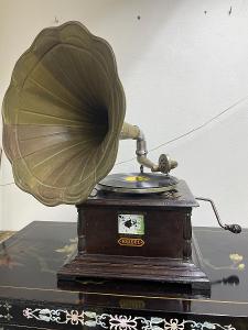 TOP-Unikátní starožitný gramofon-His master's voice-!FUNKČNÍ-ORIGINÁL!