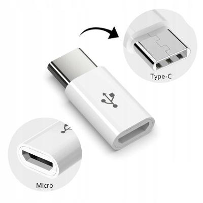 Biely adaptér redukcia prechodka z microUSB na USB-C
