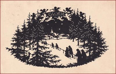 Stínová (obrys) * zimní motiv, silueta, gratulační, Vánoce * M3121