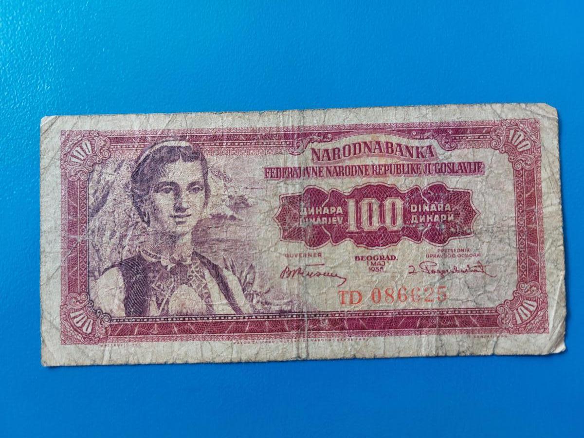 100 dinara 1955 Juhoslávia séria TD - Bankovky