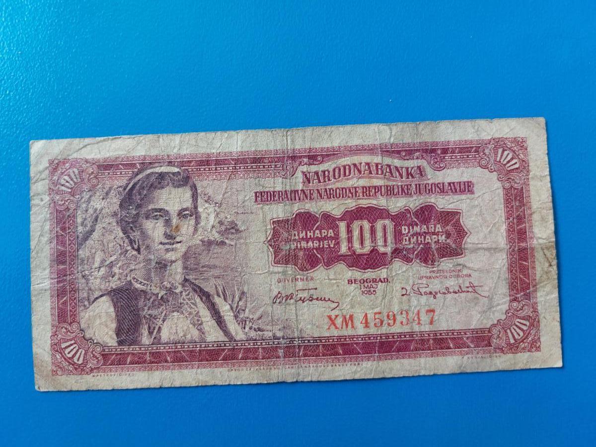 100 dinara 1955 Juhoslávia séria XM - Bankovky