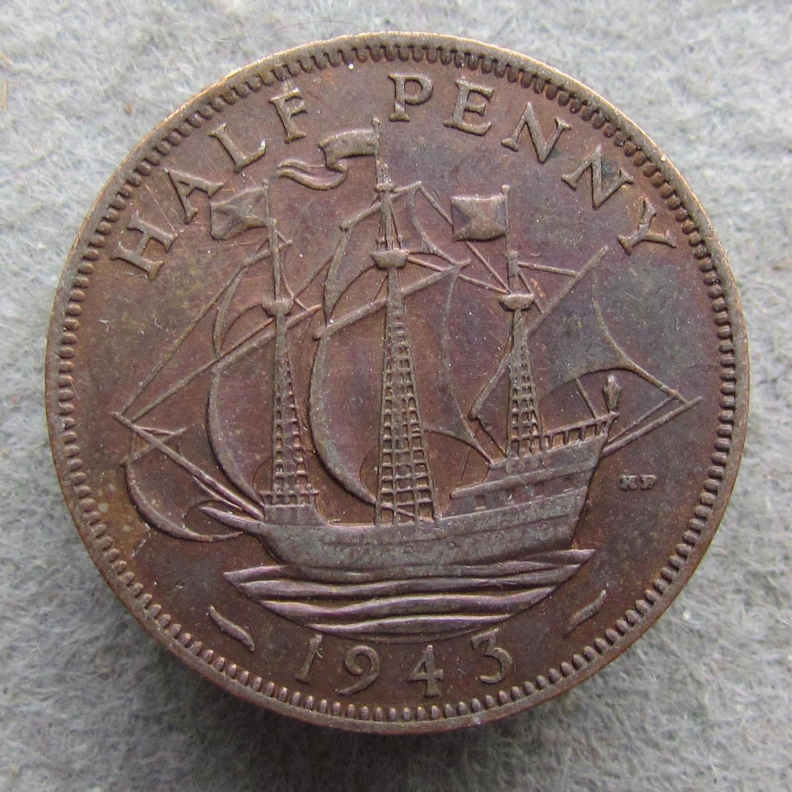 Velká Británie 1/2 haléře 1943 - Numismatika