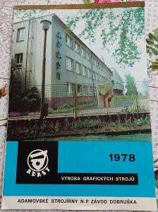 Nástěnný kalendář 1978 - Adamovské strojírny n.p. závod Dobruška