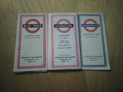 Londýn - Bus map + Underground - mapy, průvodce 1958