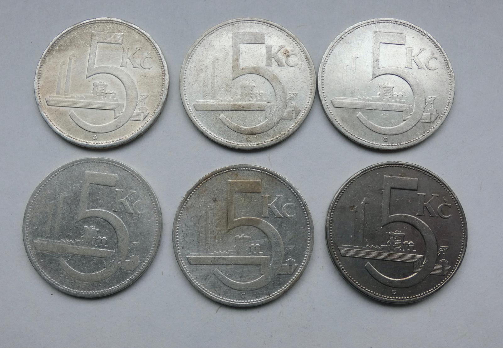 5 Kč - Konvolut mincí 1928 - 38 ( 6x ks ) - Numizmatika