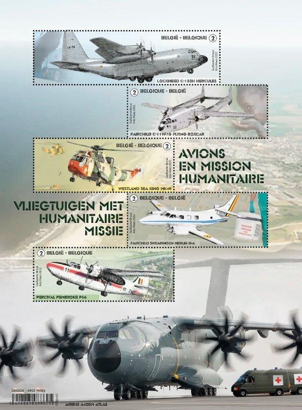 Belgicko 2022 Známky aršík Mi 275 ** letectvo lietadlo helikoptéra zdravie - Známky