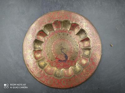 Mosazný rytý nástěnný talíř, 19 cm (18941)