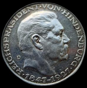 Stříbrná medaile 1927 - Hindenburg - Německo