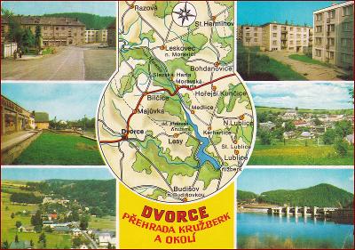 Dvorce a okolí * přehrada, mapa na pohlednici * Bruntál * B287