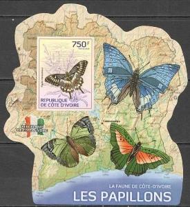 Pobřeží Slonoviny 2014 Motýli Mi# 1507 Block P013