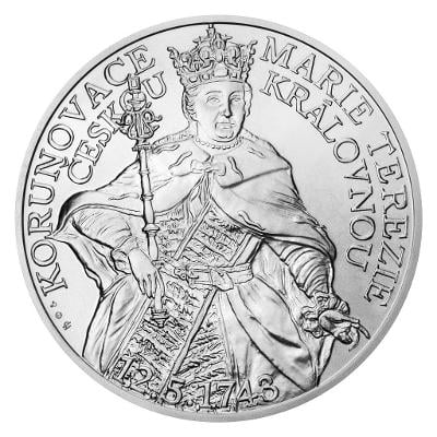 Strieborná medaila 10 oz Korunovácia Márie Terézie českou kráľovnou stand