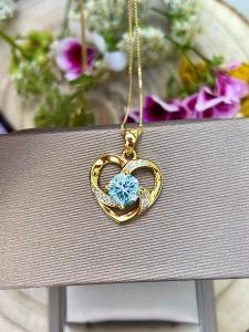 Zlatý Náhrdelník srdce modrý diamant moissanit moissanite 1 ct.