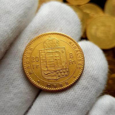 Uherský 8 Zlatník/20 Frank 1888 KB , František Josef I., zlatá mince