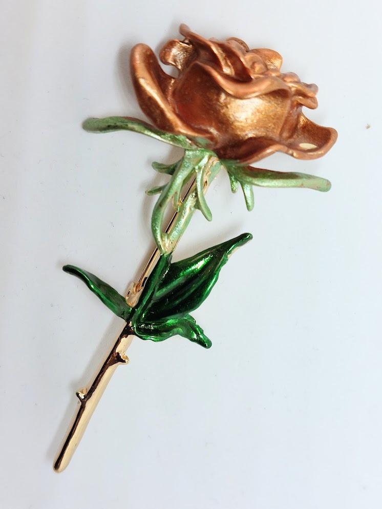 Nádherná brošňa - Zlatohnedá ruža 🌹🌹 /kov,brúsené sklo,smalt / - Šperky a hodinky