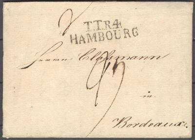 NĚMECKO - HAMBOURG - skládaný předzn. dopis z 16. 3. 1821 do Bordeaux