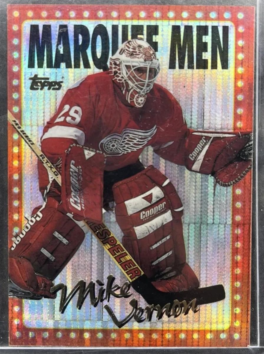 Topps 95/96 - Mike Vernon - Marquee Men🔥 POWER BOOSTER 🔥 +Toploader - Hokejové karty
