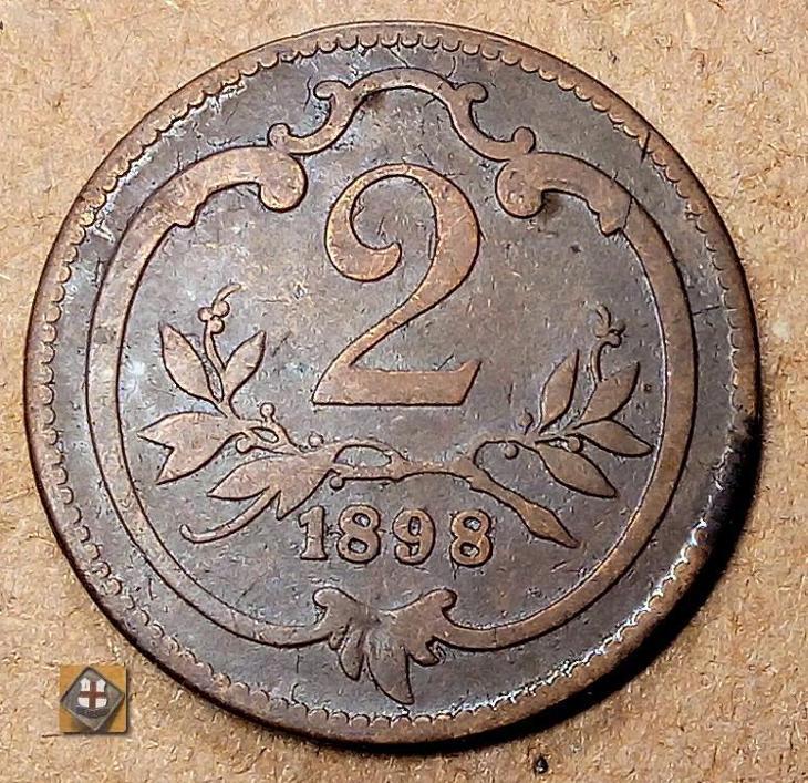 Rakúsko-Uhorsko 1898 - 2 Heller /VF - Numizmatika
