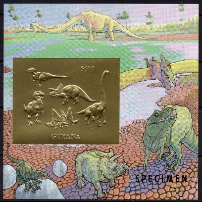Guyana-Pravěká fauna 1993** Mi.Bl.343/zlatá fólie SPECIMEN/ 50 €