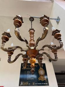 TOP-Luxusní starožitný lustr - dřevo - bronz 8 ramen 