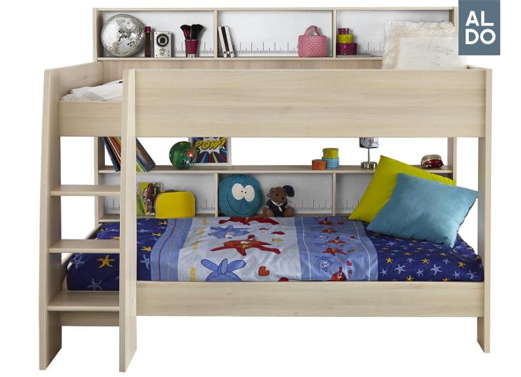 Dětská patrová postel Charley (výroba Francie) bílá-akácie - 90x200 cm - Studentské pokoje