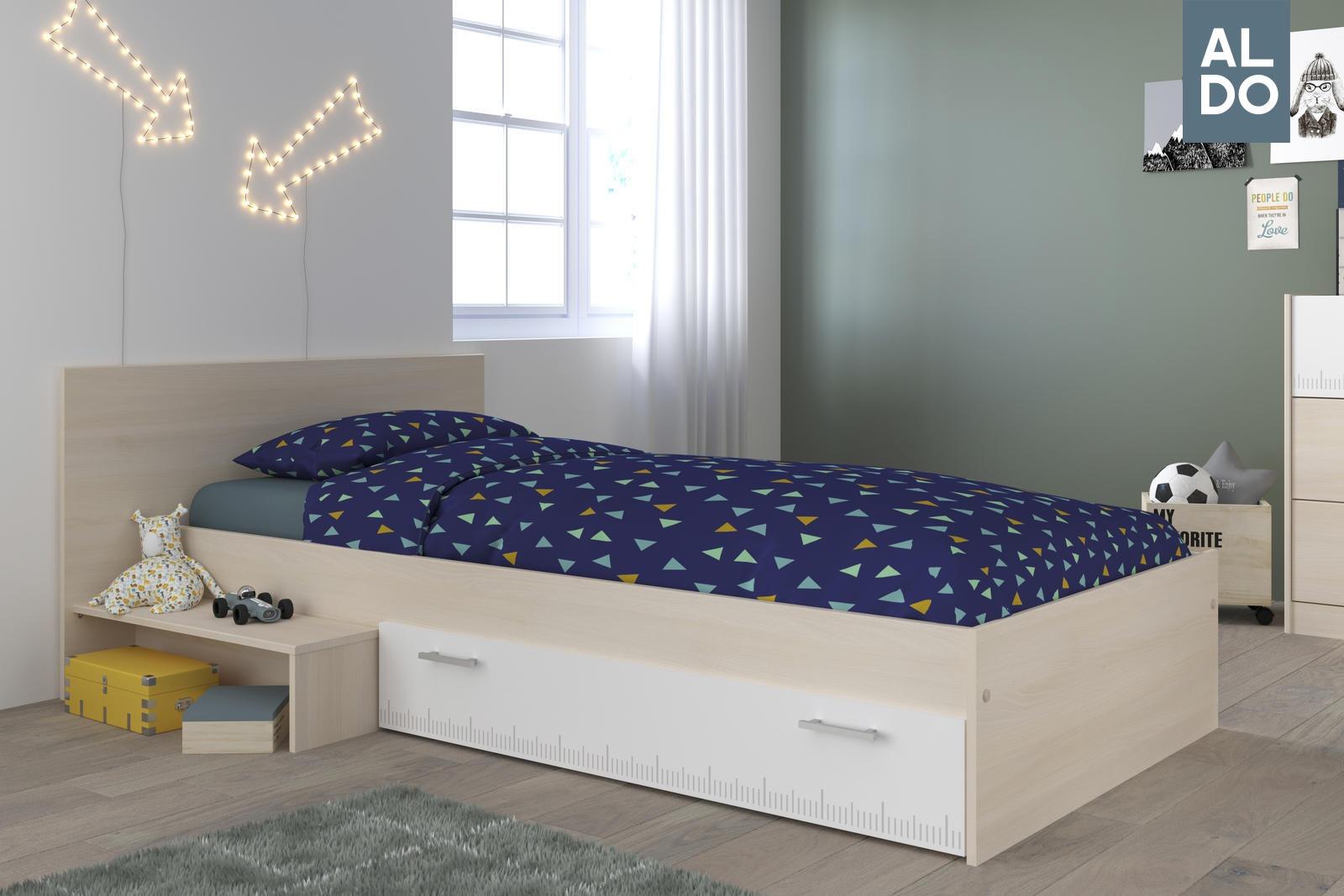 Dětská postel Charley (výroba Francie) bílá-akácie - 90x200 cm - Studentské pokoje