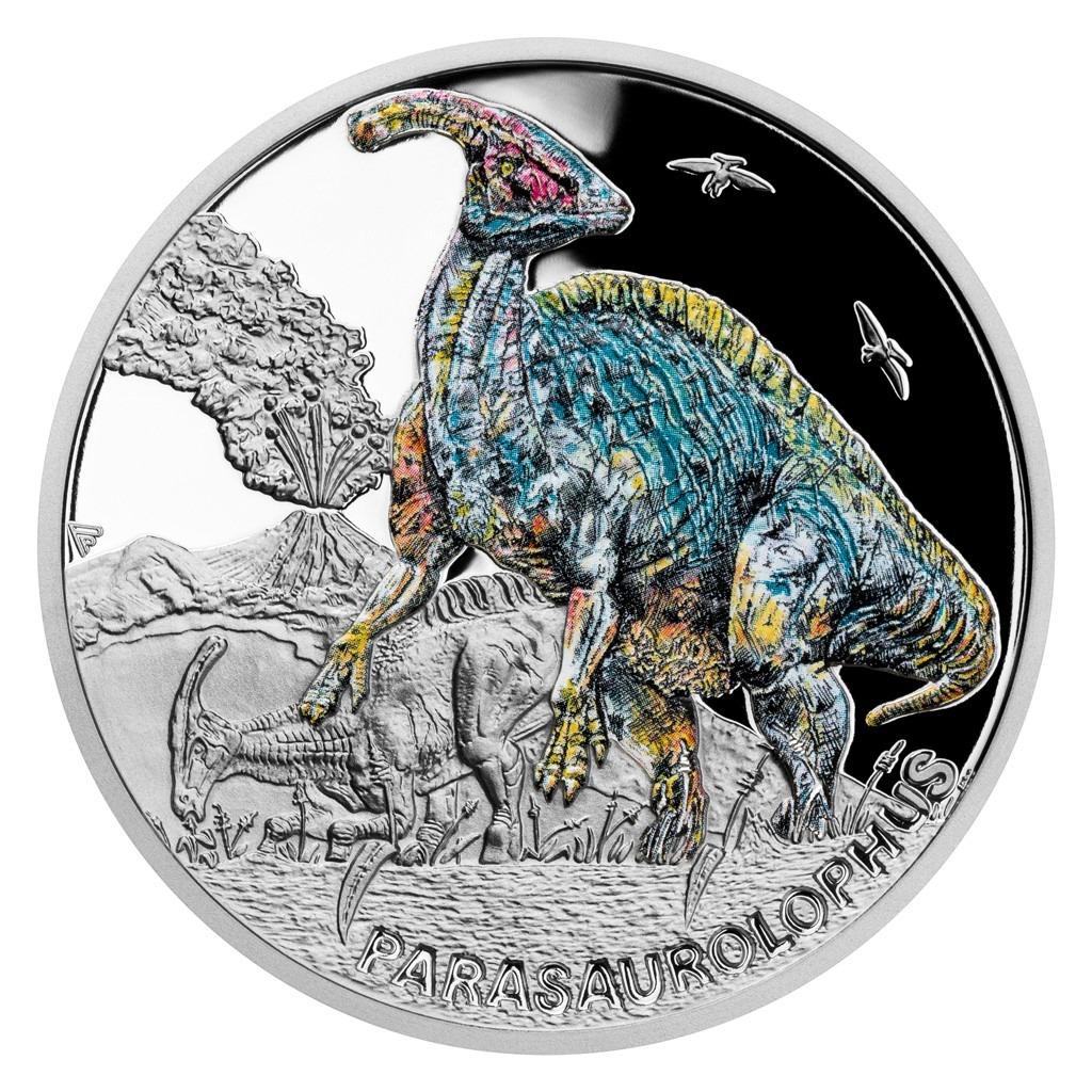 Strieborná minca Praveký svet - Parasaurolophus proof - Numizmatika
