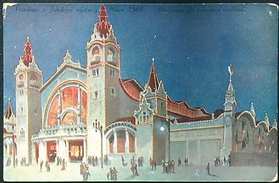 Pohlednice - okr. Praha - Jubilejní výstava 1908 -  Večerní osvětlení