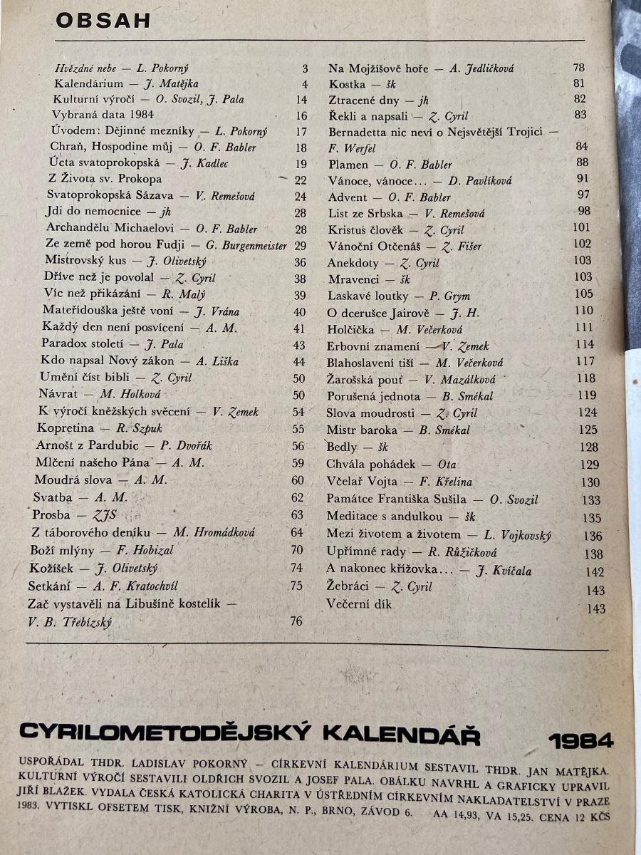 Cyrilometodějský kalendář 1984 - Starožitnosti a umění