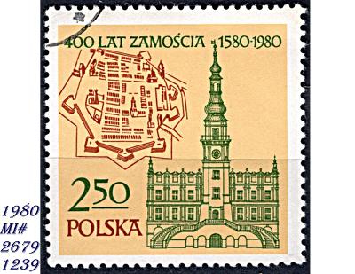 Polsko 1980, stará radnice a mapa Zamosce