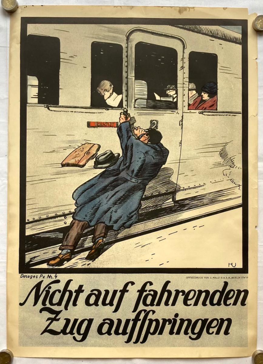Bezpečnosť - Nemecký plagát - Železnica - Vlak - Nebezpečenstvo - 59x42cm - Starožitnosti a umenie