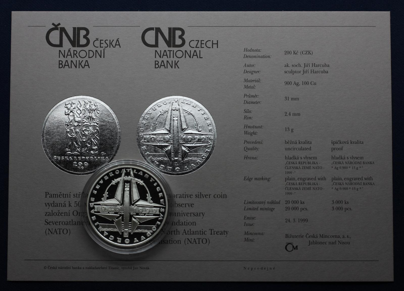 1999 200 Kč NATO PROOF - Numizmatika