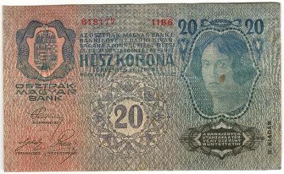 20 Kronen 1913, série 1186 (přetisk DO)