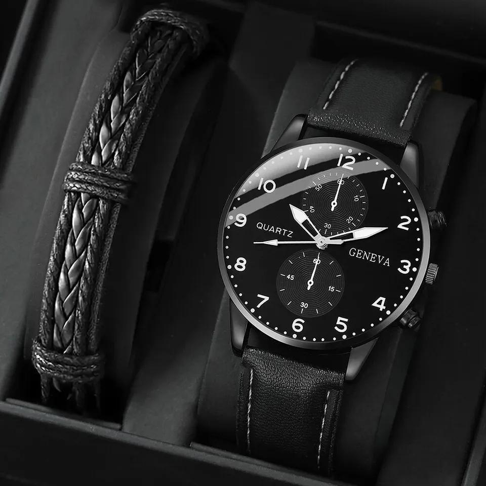 Pánske Quartzové hodinky + náramok | Geneva Quartz Black - Šperky a hodinky