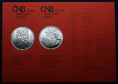 Certifikát k pamětní minci 1999 Ondřej Sekora