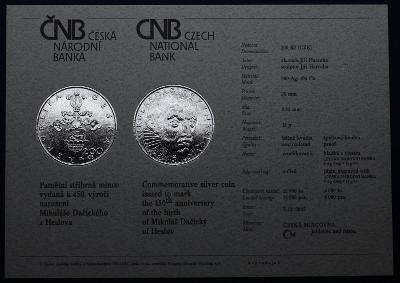 Certifikát k pamätnej minci 2005 Mikuláš Dačický