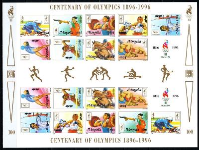 ** MONGOLSKO: TL Letní olympiáda ATLANTA 1996 (nezoubkovaný)
