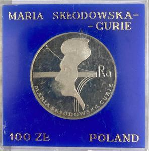 Stříbrných 100 Zlotých – Marie Curie-Sklodowska, 1974 Polsko PP