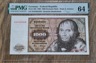 1000 DM 1980 - Nemecko - stav N / UNC, certifikovaná PMG