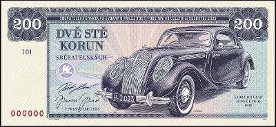 Zapadlík 200 korun, Škoda popular monte carlo 1938, UNC stav