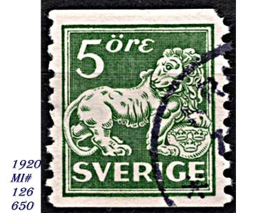 Švédsko  1920,  stojící heraldický lev
